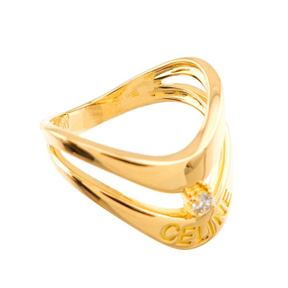 Celine Ring Diamond 18k YG Yellow Gold 750 Logo — view 4