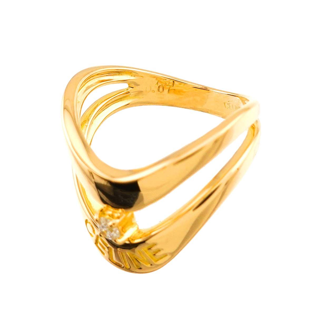 Celine Ring Diamond 18k YG Yellow Gold 750 Logo — view 3