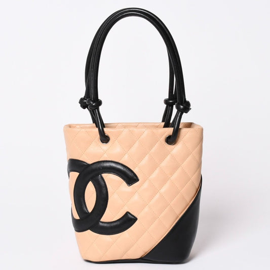 Chanel Canbon Cambon Line Small Tote Bag CC Logo Calfskin Beige