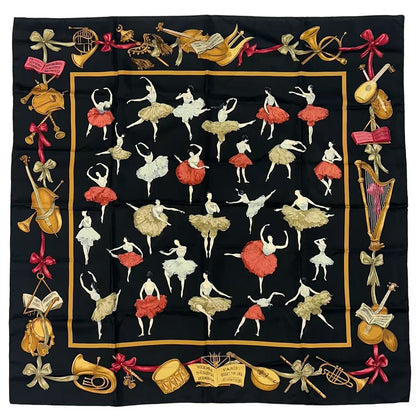 Hermes Carre 90 Scarf Silk la Dance Ballet Dancer Ballerina Black