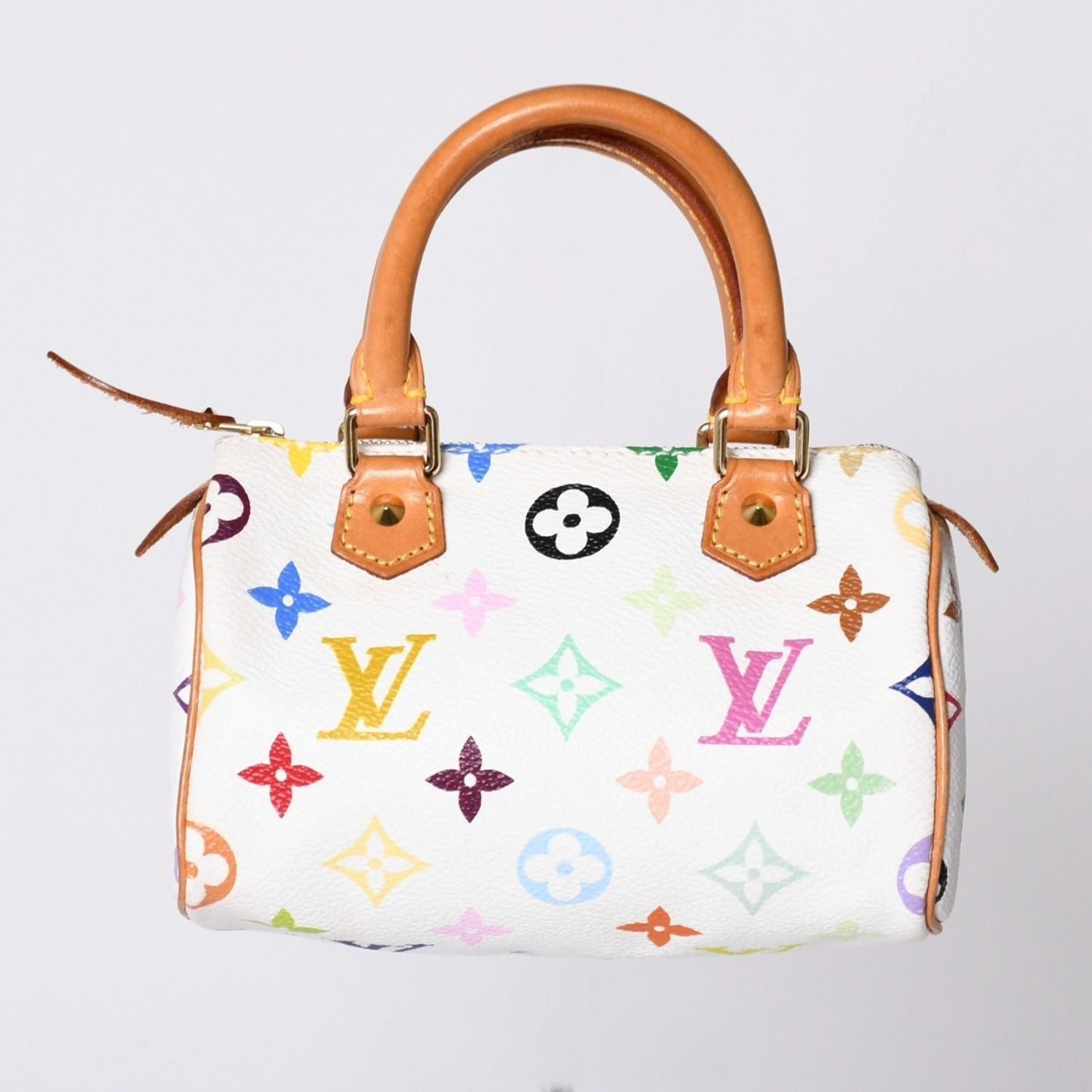 Louis Vuitton Monogram Multicolor Mini Speedy Handbag Vachetta Leather White