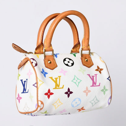 Louis Vuitton Monogram Multicolor Mini Speedy Handbag Vachetta Leather White — view 3