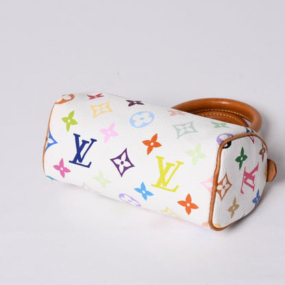 Louis Vuitton Monogram Multicolor Mini Speedy Handbag Vachetta Leather White — view 8