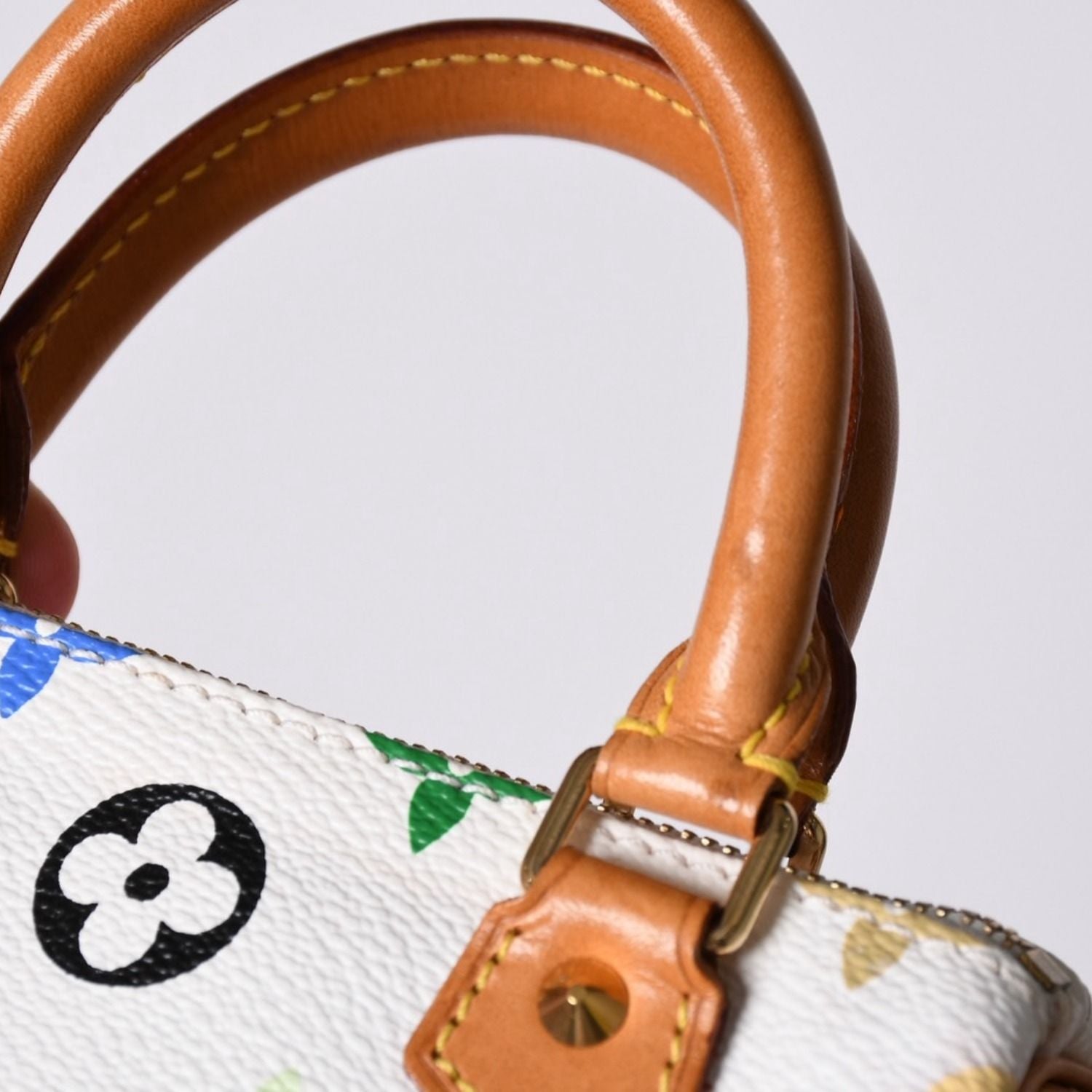 Louis Vuitton Monogram Multicolor Mini Speedy Handbag Vachetta Leather White — view 6