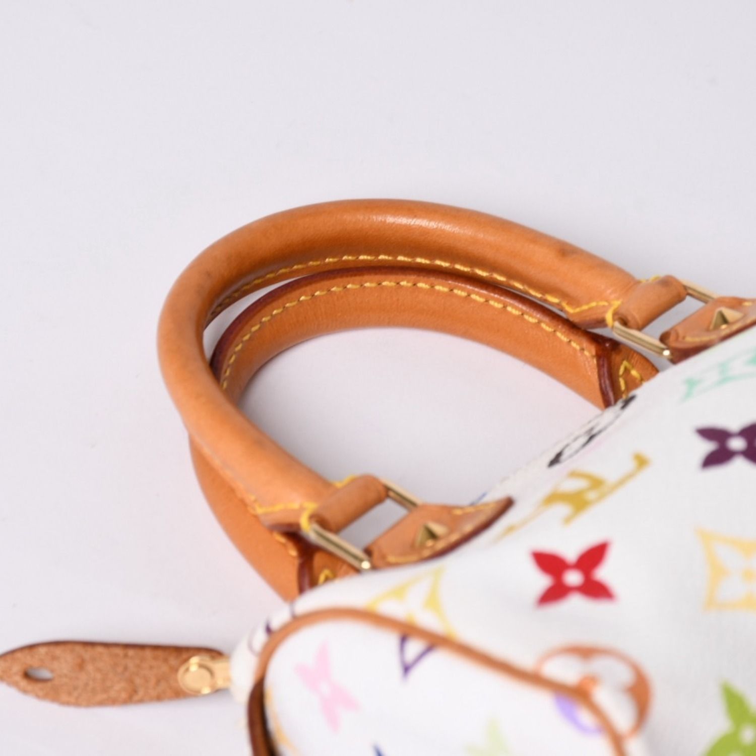 Louis Vuitton Monogram Multicolor Mini Speedy Handbag Vachetta Leather White — view 7