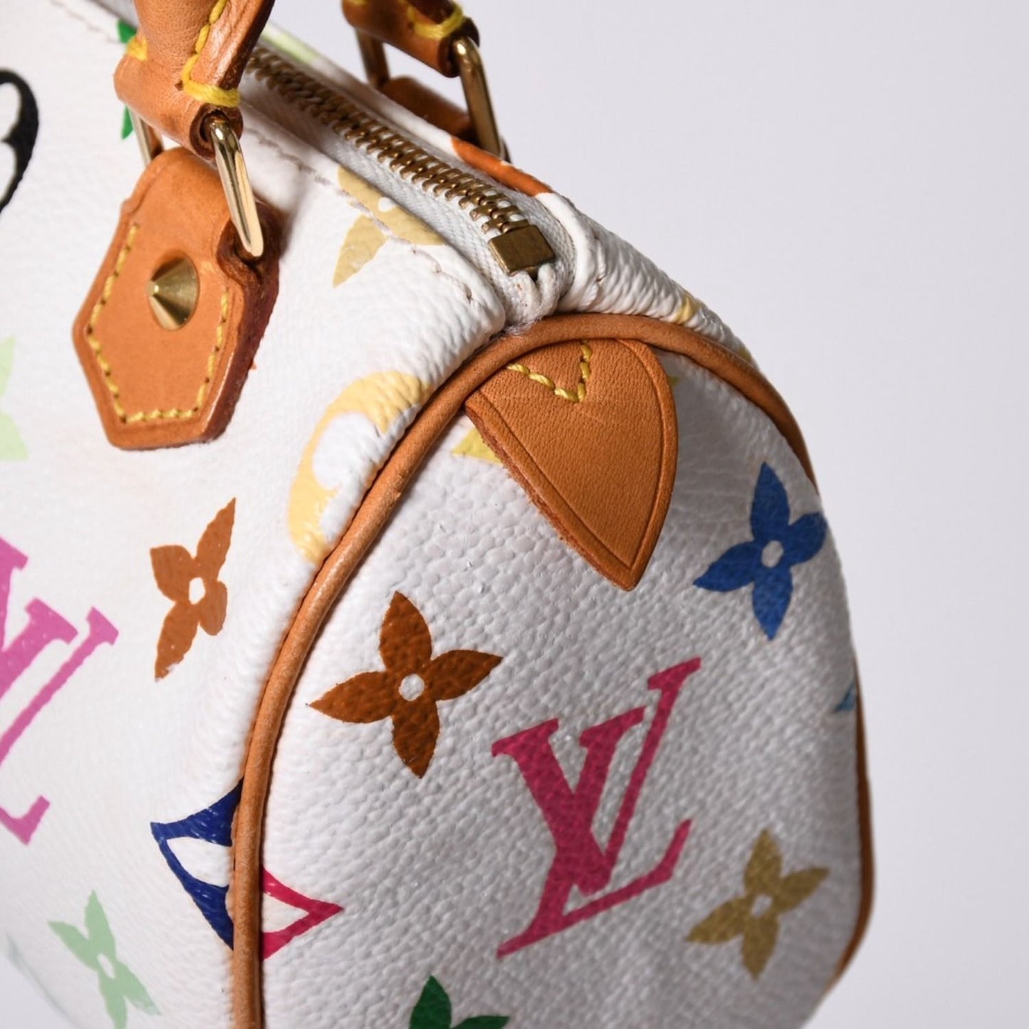 Louis Vuitton Monogram Multicolor Mini Speedy Handbag Vachetta Leather White — view 4