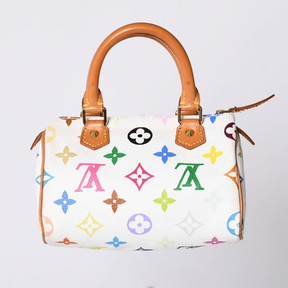 Louis Vuitton Monogram Multicolor Mini Speedy Handbag Vachetta Leather White — view 2
