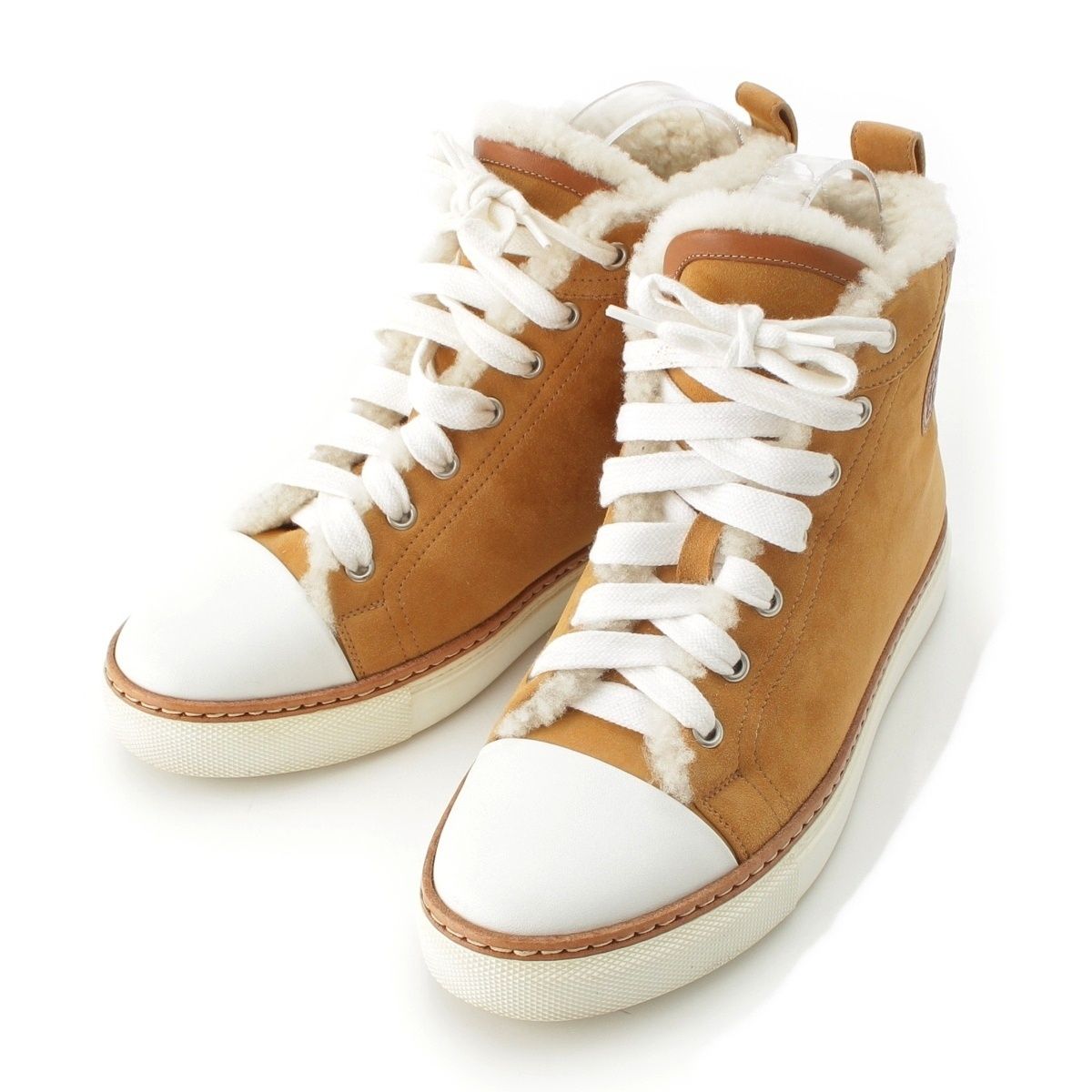 Hermes Jimi Shearling High Cut Sneakers Beige White