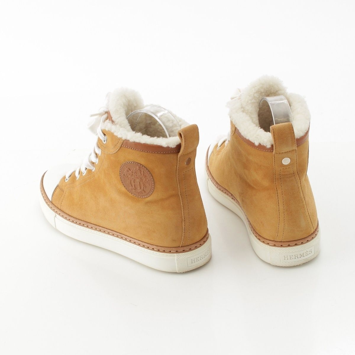 Hermes Jimi Shearling High Cut Sneakers Beige White — view 4
