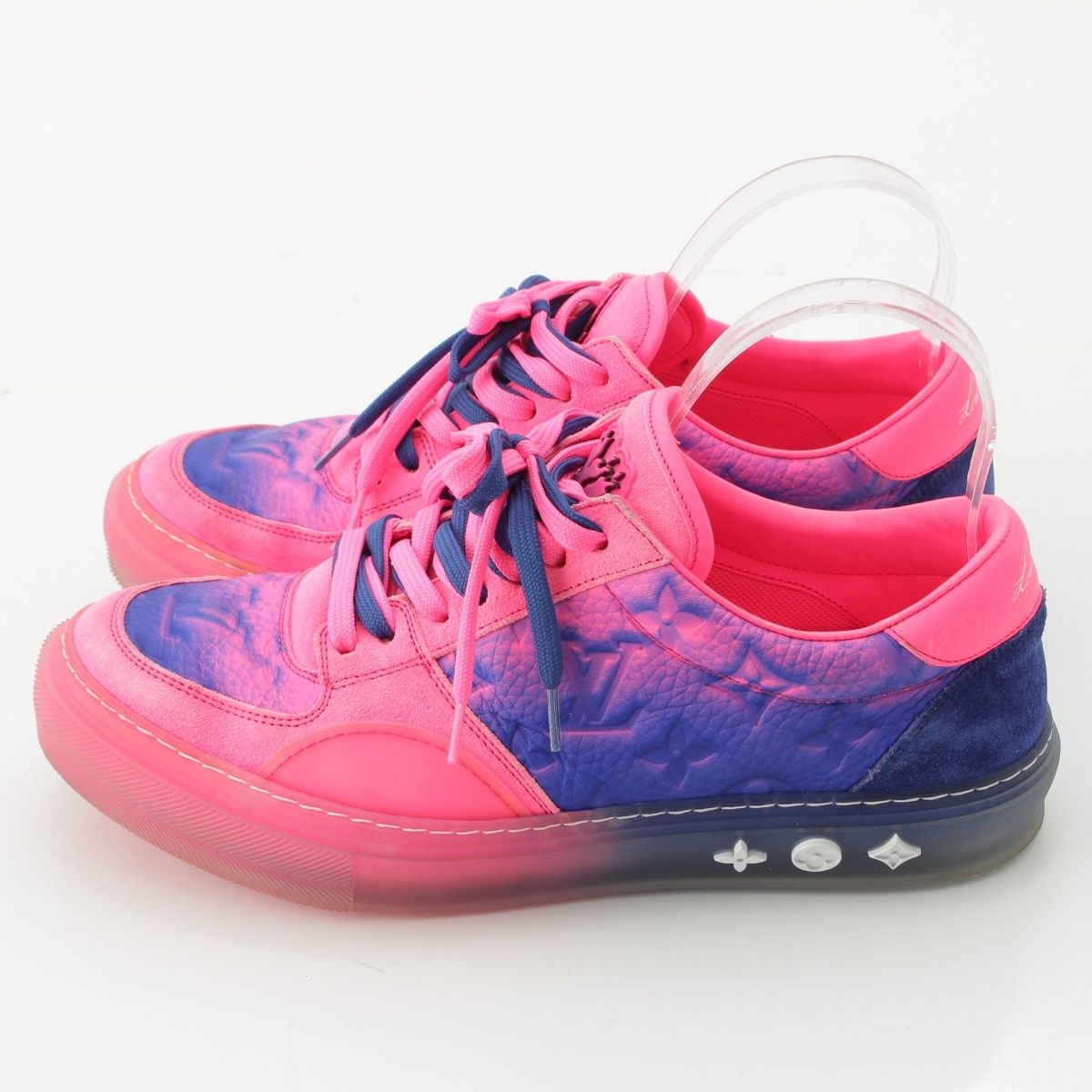 Louis Vuitton LV Ori Line Leather Suede Sneakers Pink Blue — view 3