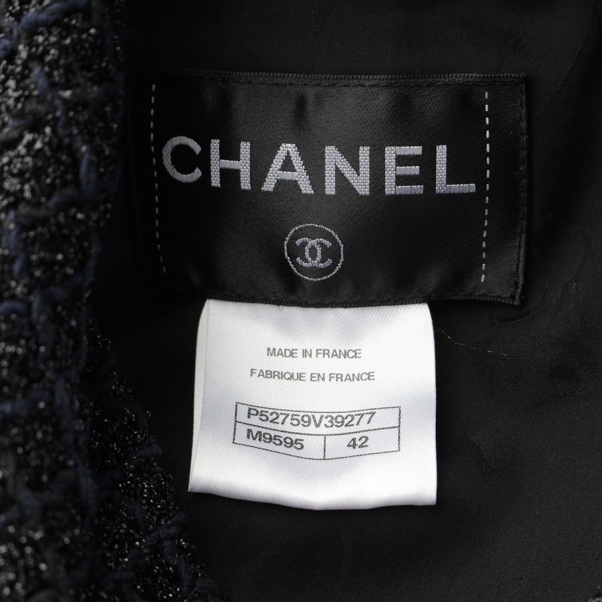Chanel Coco Button Check Zip Up Black 42 Shoulder — view 9