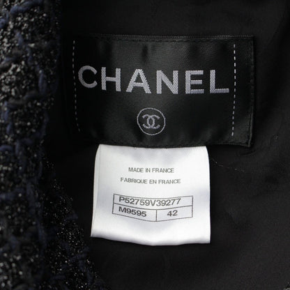 Chanel Coco Button Check Zip Up Black 42 Shoulder — view 9