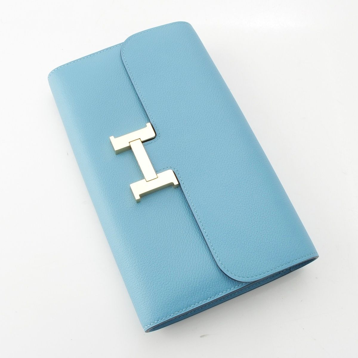 Hermes Constance Evercolor Wallet Gold Blue Dunor — view 3