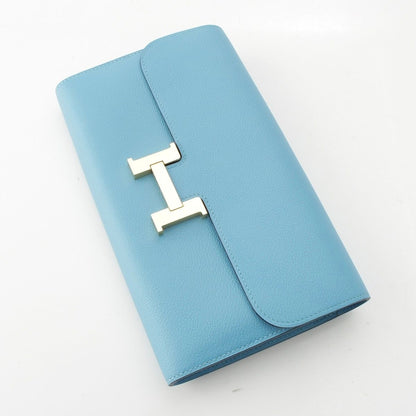 Hermes Constance Evercolor Wallet Gold Blue Dunor — view 3