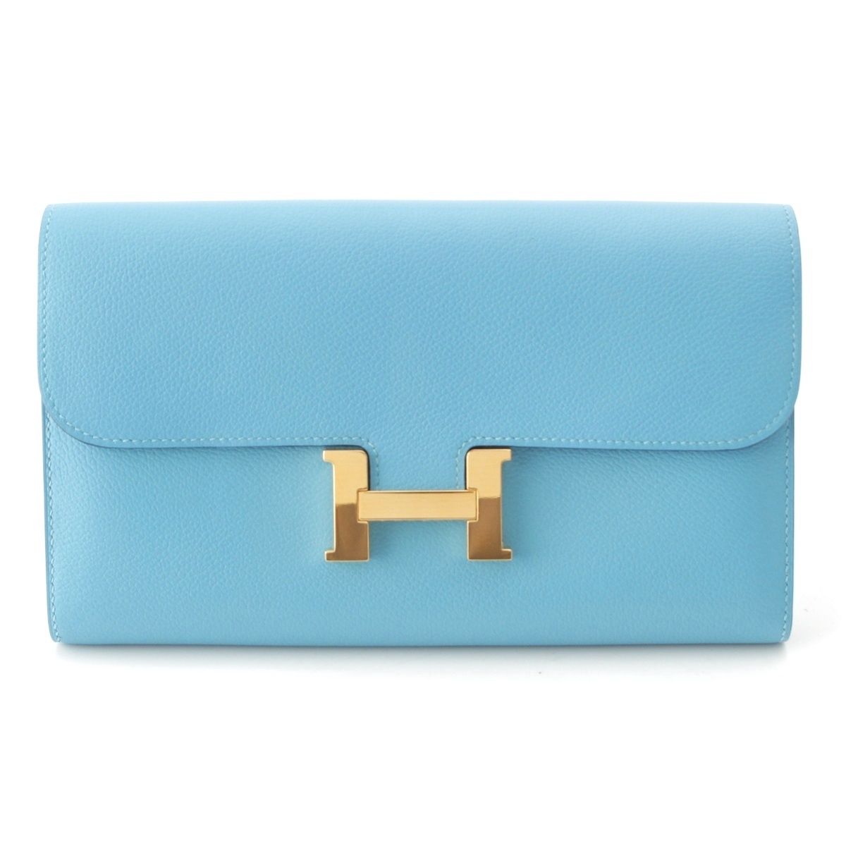 Hermes Constance Evercolor Wallet Gold Blue Dunor