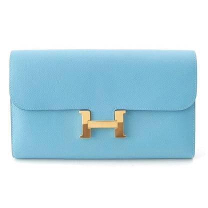 Hermes Constance Evercolor Wallet Gold Blue Dunor
