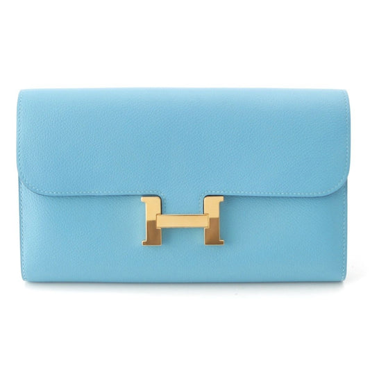 Hermes Constance Evercolor Wallet Gold Blue Dunor