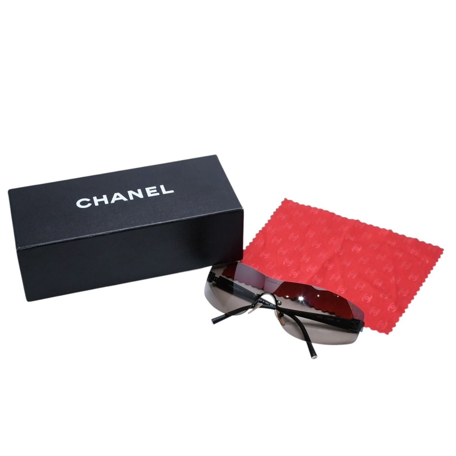 Chanel Rimless Shield Sunglasses Eyewear 120 CC Logo Black Brown