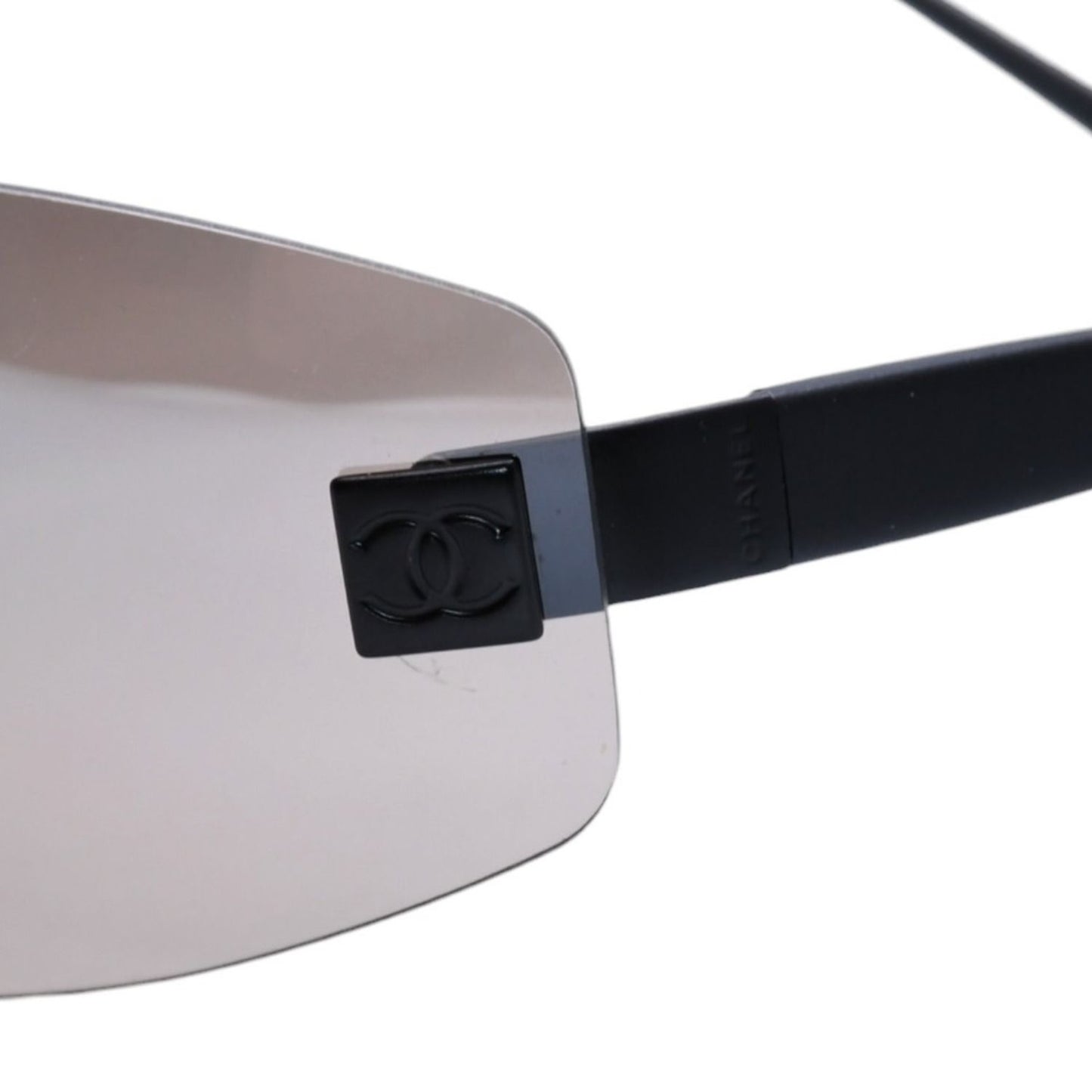 Chanel Rimless Shield Sunglasses Eyewear 120 CC Logo Black Brown — view 7