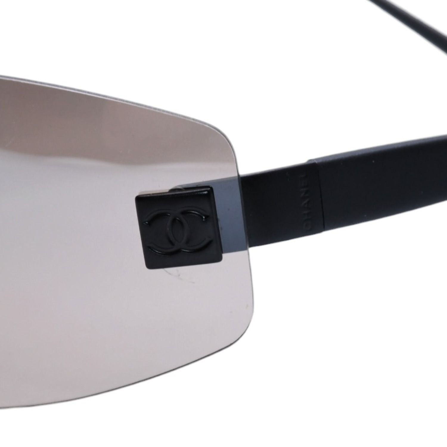 Chanel Rimless Shield Sunglasses Eyewear 120 CC Logo Black Brown — view 7