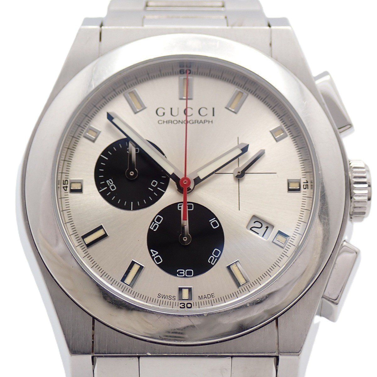 Gucci 115.2 Pantheon Chronograph Quartz Watch Silver Dial SS