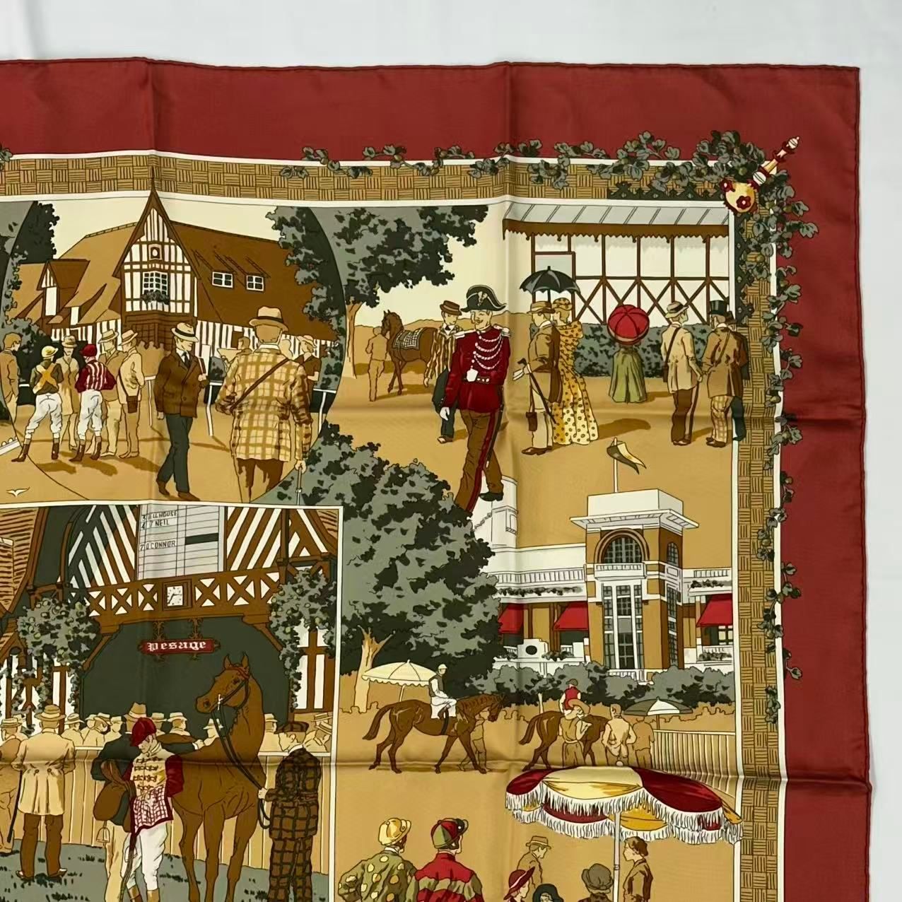 Hermes Scarf Silk Carre 90 Un Siecle de Courses a Deauville Horse Racing — view 3