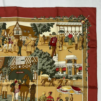Hermes Scarf Silk Carre 90 Un Siecle de Courses a Deauville Horse Racing — view 3