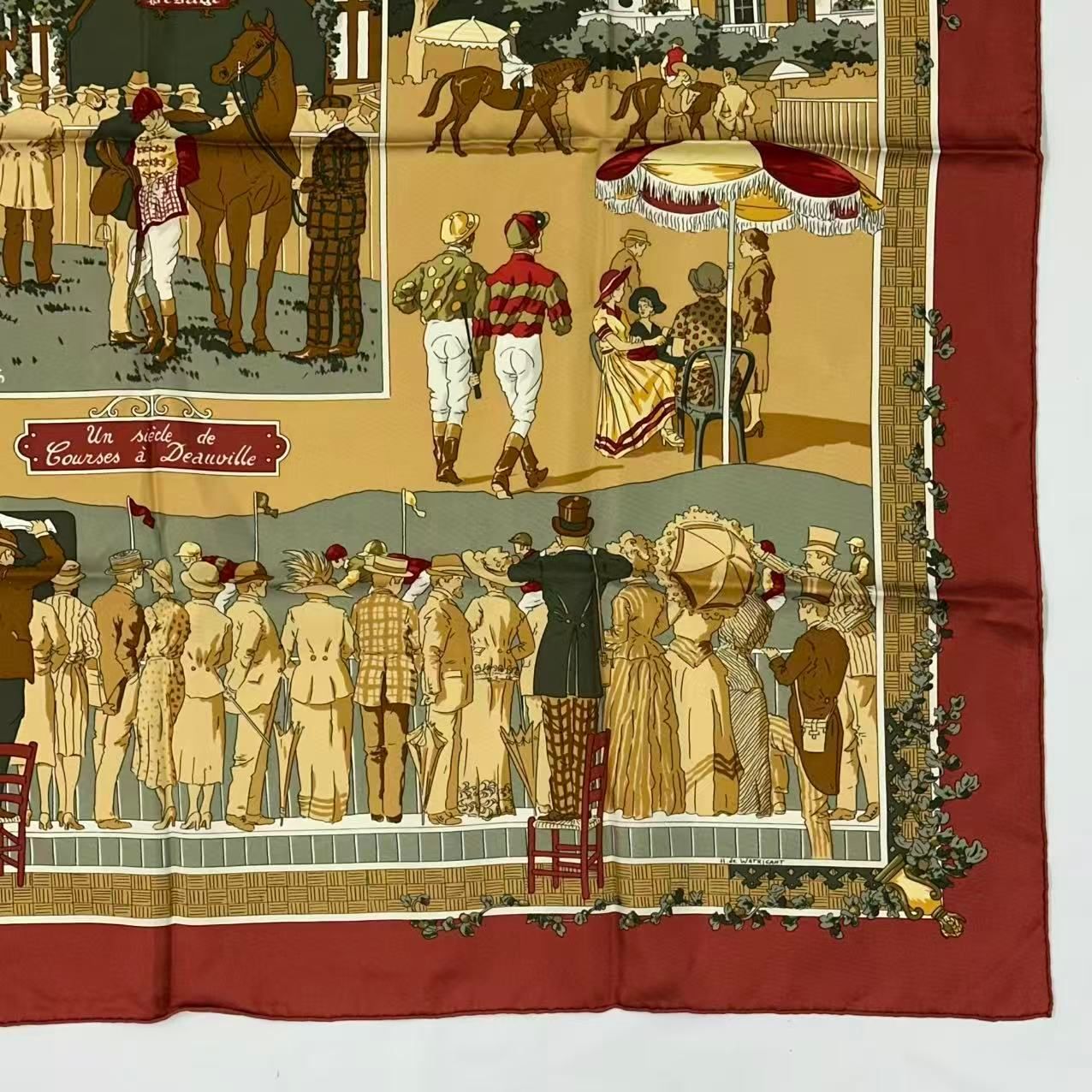 Hermes Scarf Silk Carre 90 Un Siecle de Courses a Deauville Horse Racing — view 4