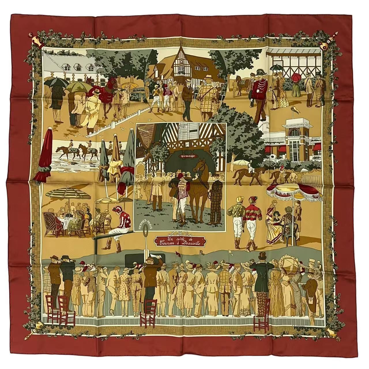 Hermes Scarf Silk Carre 90 Un Siecle de Courses a Deauville Horse Racing