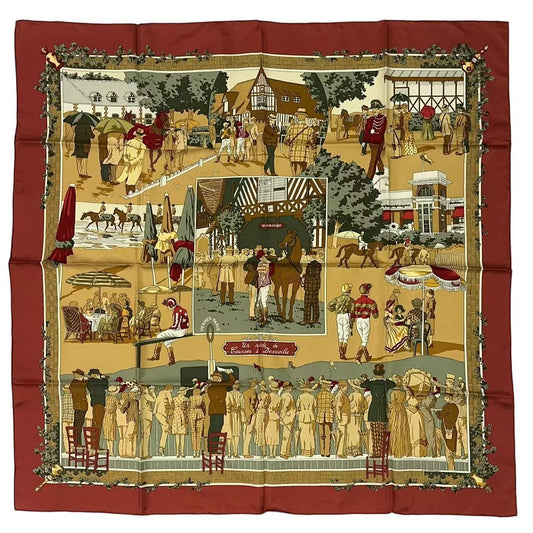 Hermes Scarf Silk Carre 90 Un Siecle de Courses a Deauville Horse Racing