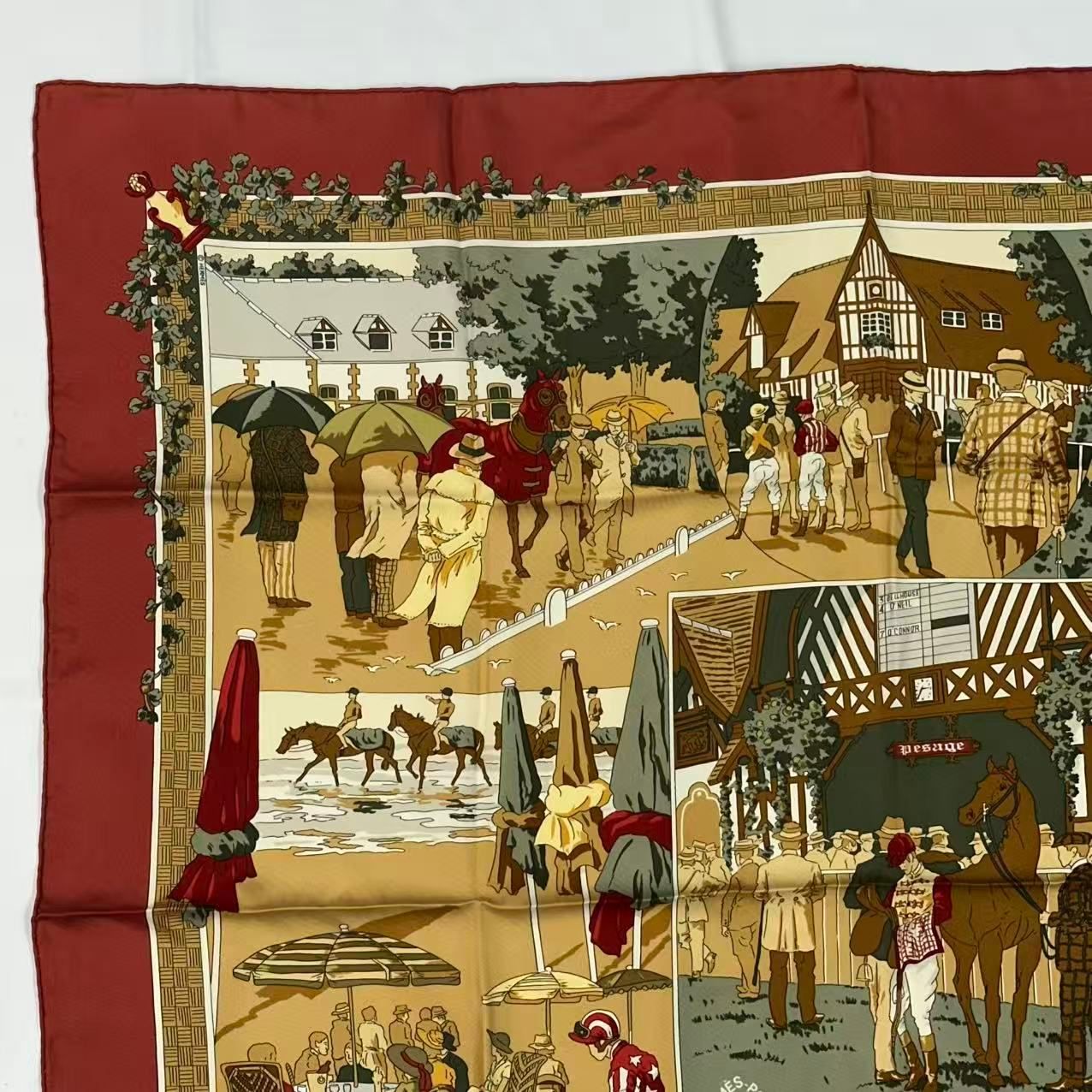Hermes Scarf Silk Carre 90 Un Siecle de Courses a Deauville Horse Racing — view 2