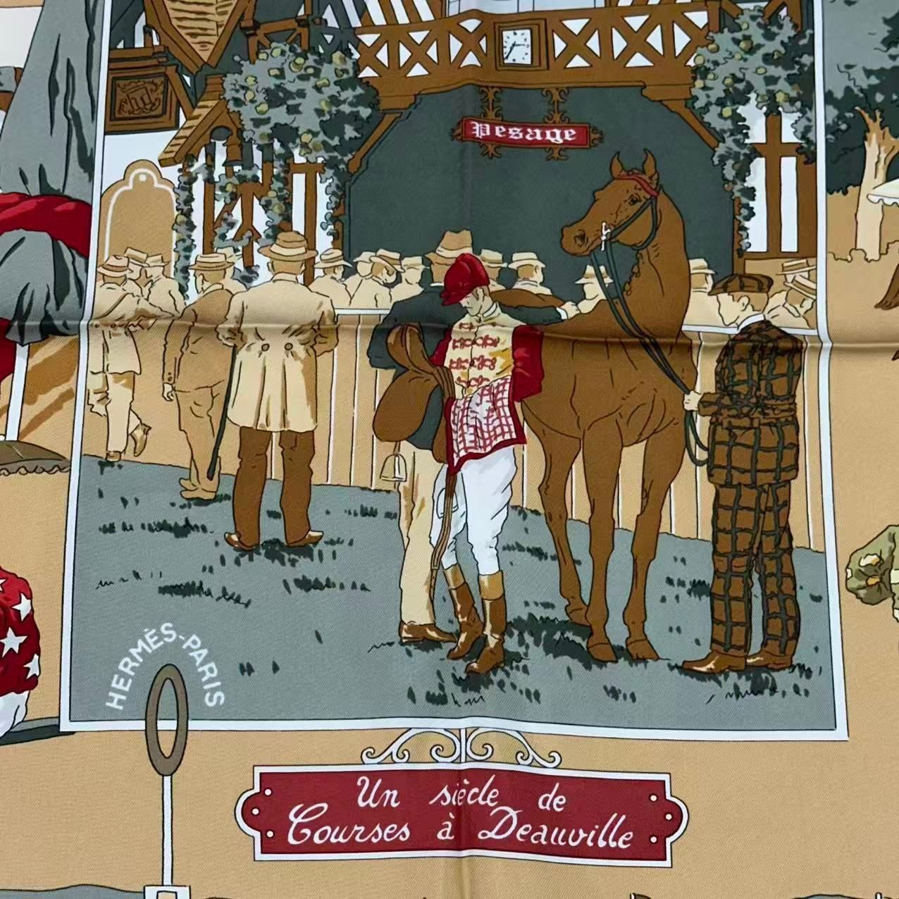Hermes Scarf Silk Carre 90 Un Siecle de Courses a Deauville Horse Racing — view 7