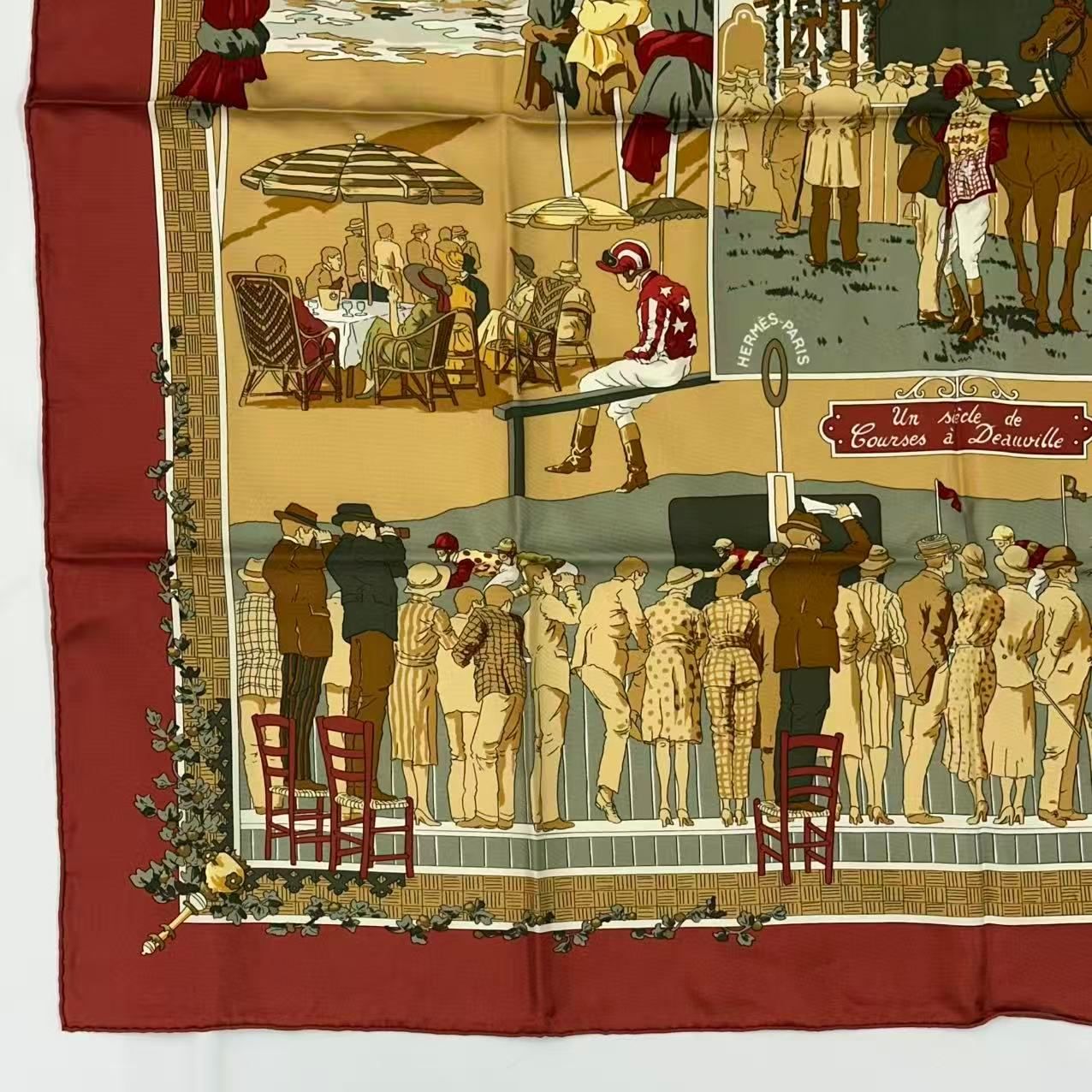 Hermes Scarf Silk Carre 90 Un Siecle de Courses a Deauville Horse Racing — view 5