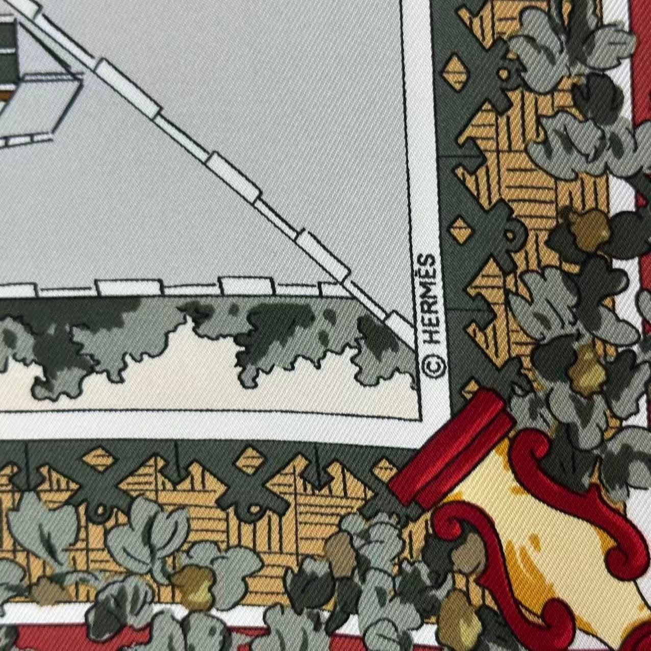 Hermes Scarf Silk Carre 90 Un Siecle de Courses a Deauville Horse Racing — view 6