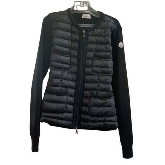 Moncler Cardigan Tricot Knit Contrast Down Jacket M Black