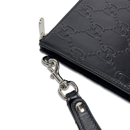 Gucci Clutch GG Embossed Leather Black Second with Wrist Strap — view 5