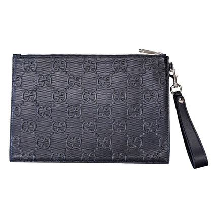 Gucci Clutch GG Embossed Leather Black Second with Wrist Strap — view 3