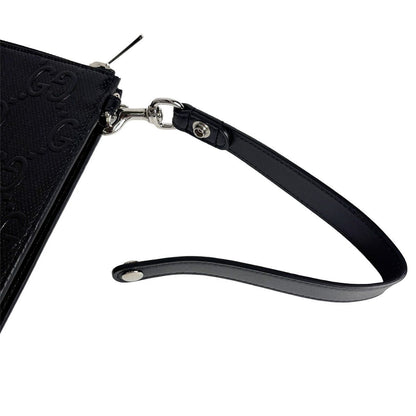 Gucci Clutch GG Embossed Leather Black Second with Wrist Strap — view 7
