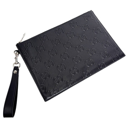 Gucci Clutch GG Embossed Leather Black Second with Wrist Strap — view 2