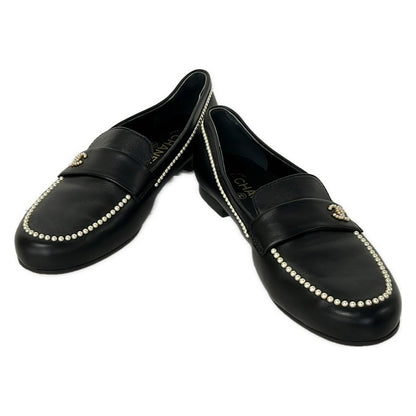 Chanel Loafers 39.5 C Black Pearl CC Logo Lambskin — view 2