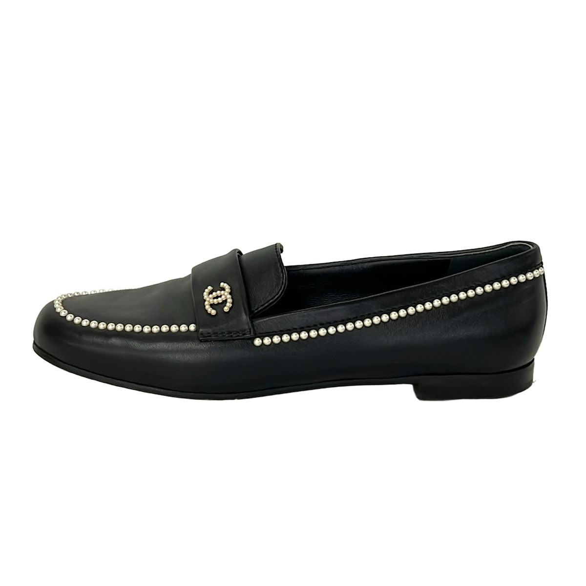 Chanel Loafers 39.5 C Black Pearl CC Logo Lambskin