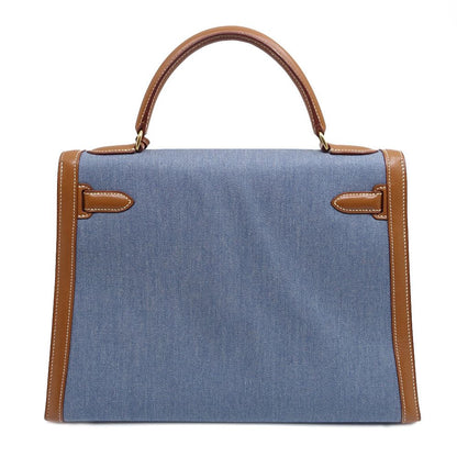 Hermes Kelly 32 Handbag Toilegin Leather Gold Blue Sellier — view 2