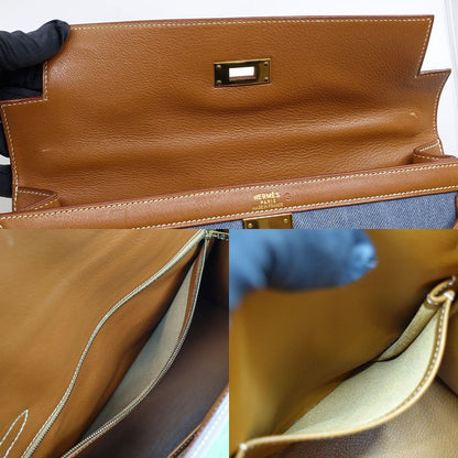 Hermes Kelly 32 Handbag Toilegin Leather Gold Blue Sellier — view 7