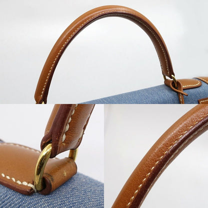 Hermes Kelly 32 Handbag Toilegin Leather Gold Blue Sellier — view 6