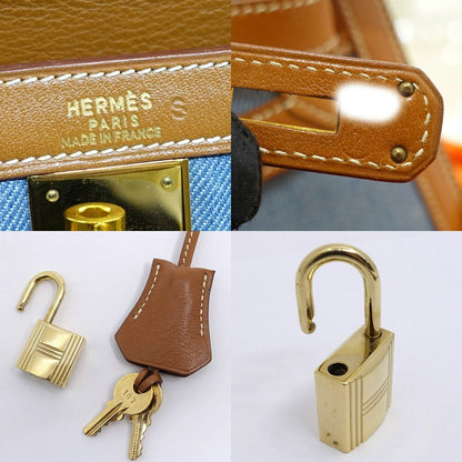 Hermes Kelly 32 Handbag Toilegin Leather Gold Blue Sellier — view 9