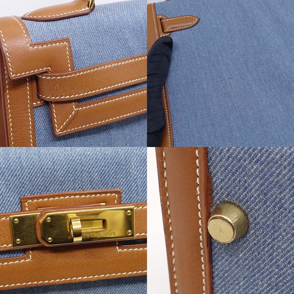 Hermes Kelly 32 Handbag Toilegin Leather Gold Blue Sellier — view 8