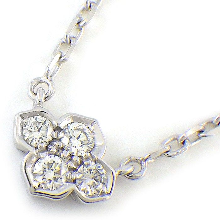 Cartier Necklace Hindu Lotus Water Lily 4 Points Diamond 18k White Gold