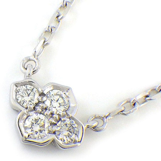Cartier Necklace Hindu Lotus Water Lily 4 Points Diamond 18k White Gold