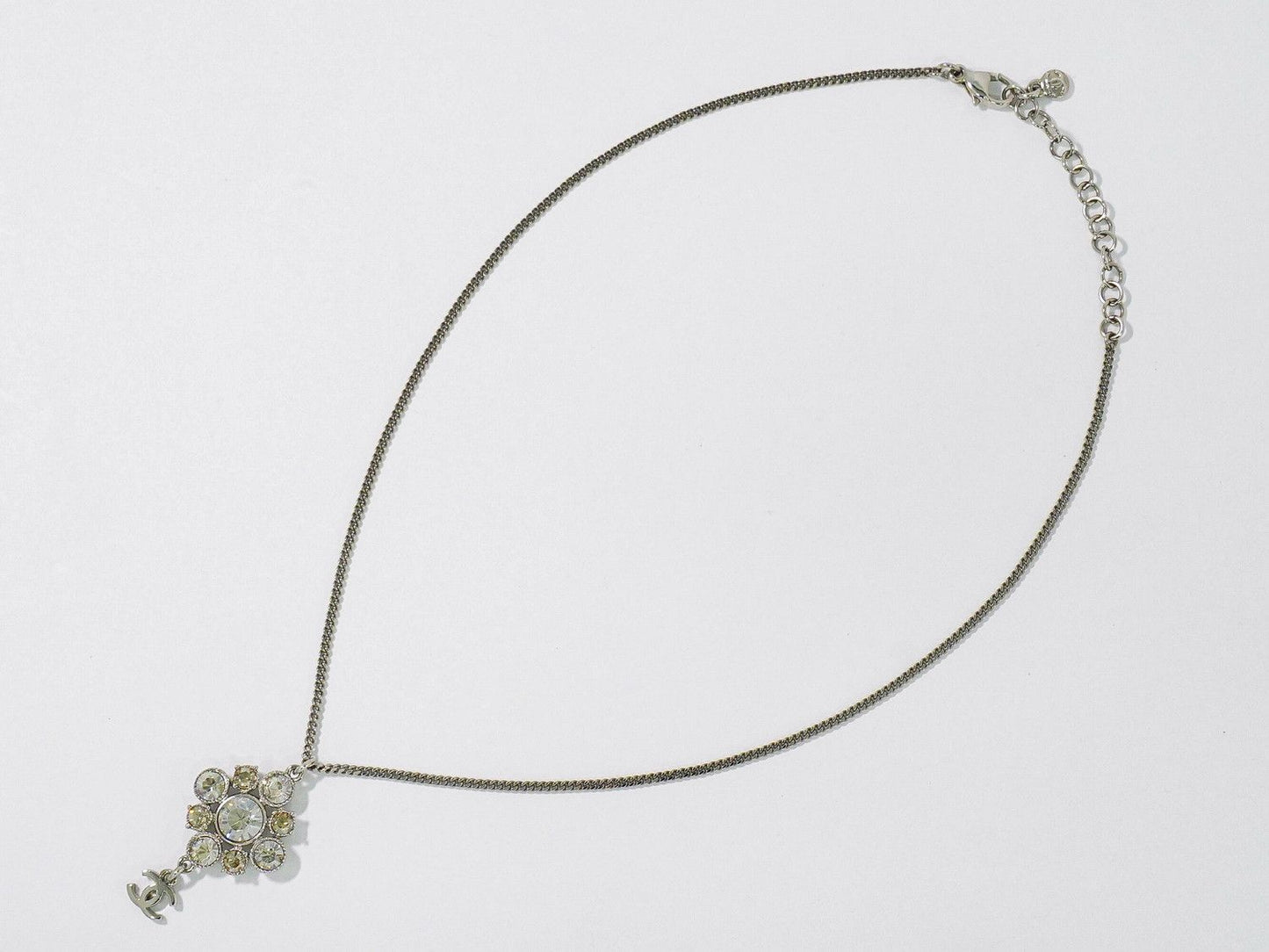 Chanel CC Logo Flower Motif Rhinestone Pendant Metal Silver — view 2