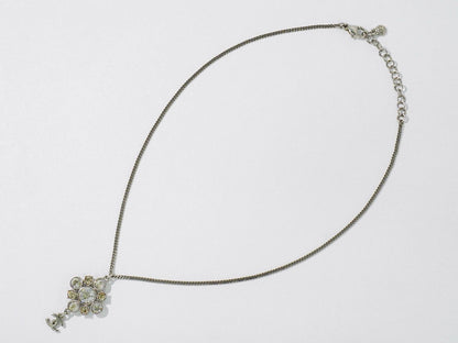 Chanel CC Logo Flower Motif Rhinestone Pendant Metal Silver — view 2